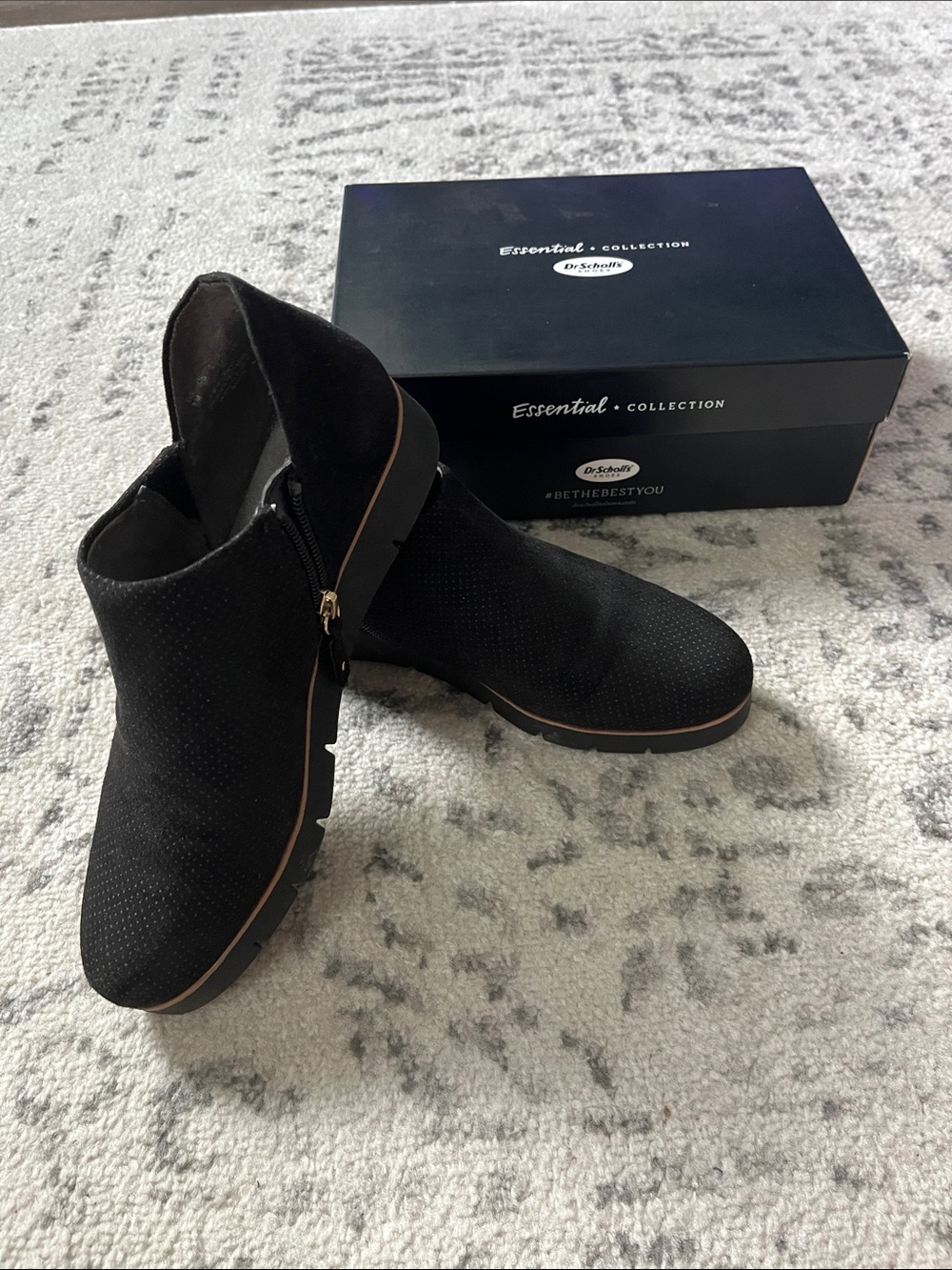 Dr. Scholl's Black Suede-Look Ankle Booties with Side Zip